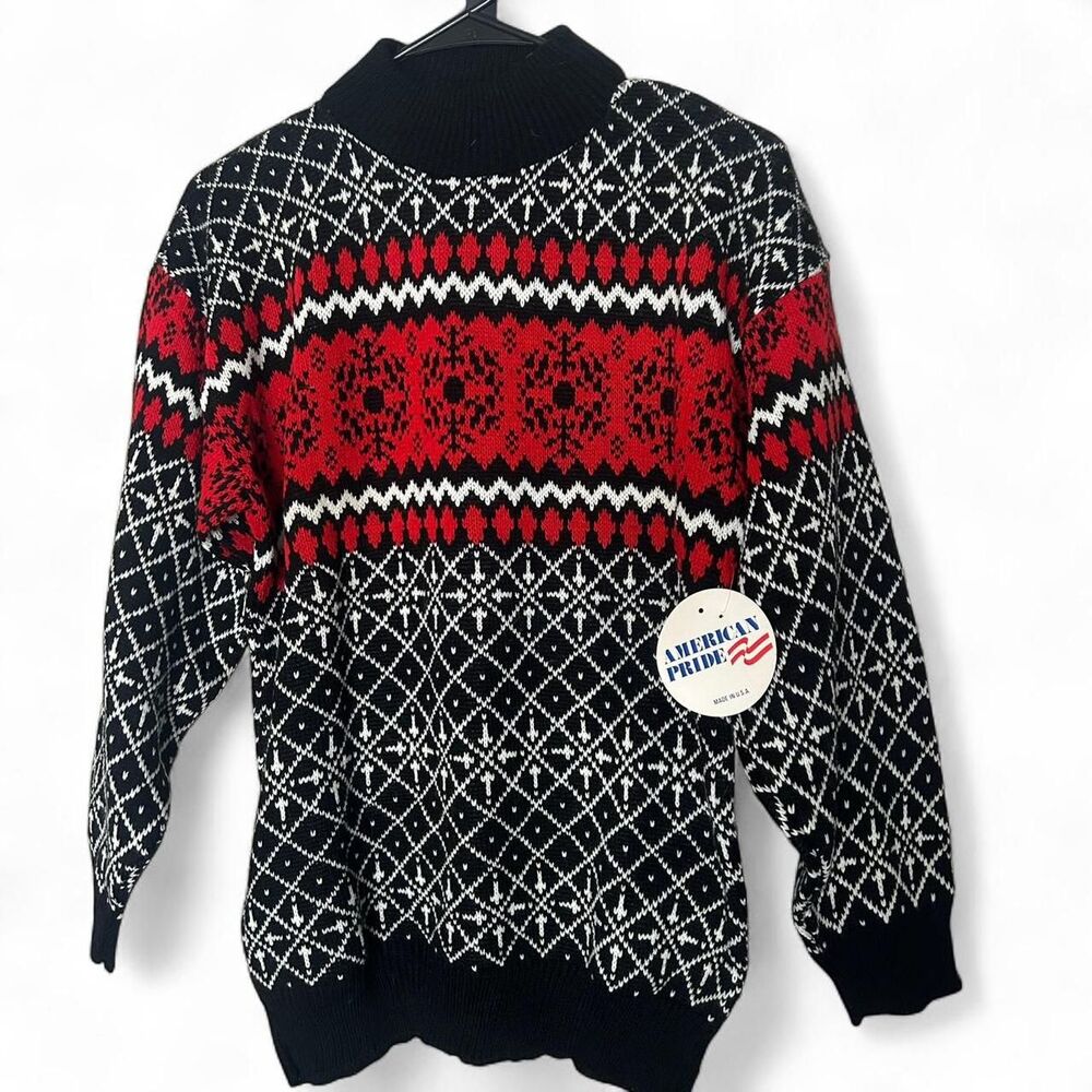 vintage 90s 1990s retro NEW American Pride red + black vintage 80s sweater